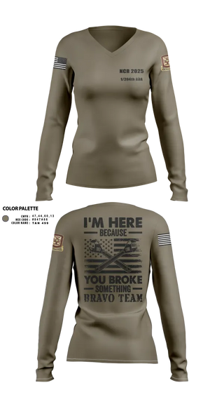 Womens Long Sleeve Vneck Shirt, 1/204th ADA, , Teamtime, Team time, sublimation, custom sports apparel, team uniforms, spirit wear, spiritwear, sports uniforms, custom shirts, team store, custom team store, fundraiser sports, apparel fundraiser