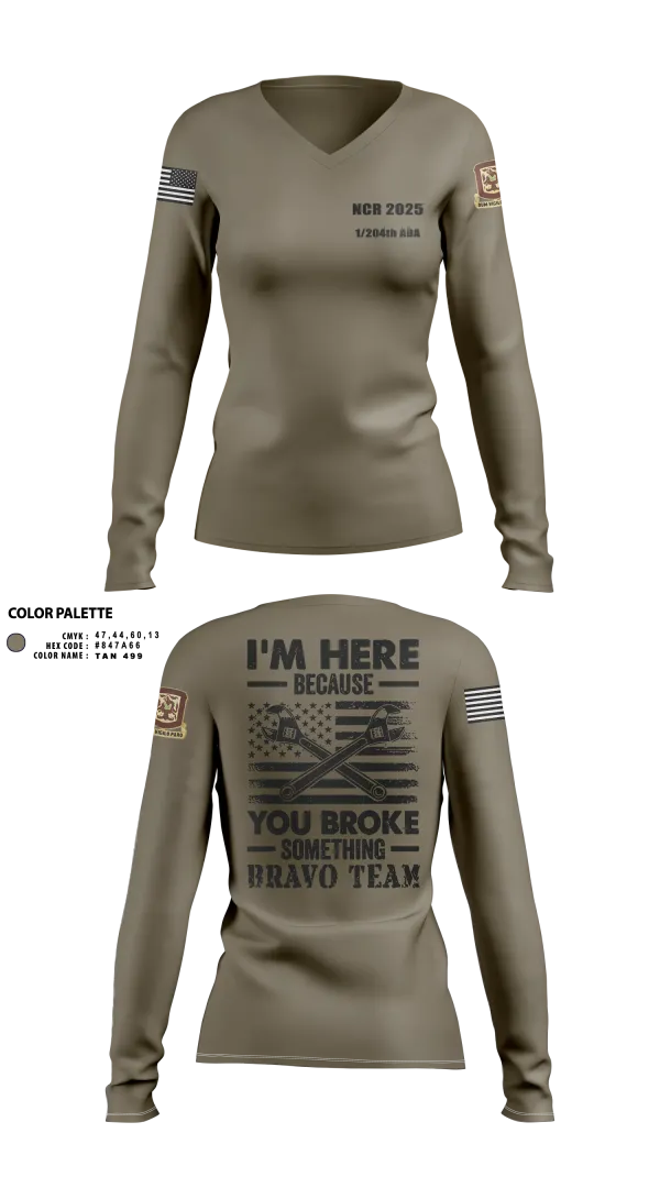 Womens Long Sleeve Vneck Shirt, 1/204th ADA, , Teamtime, Team time, sublimation, custom sports apparel, team uniforms, spirit wear, spiritwear, sports uniforms, custom shirts, team store, custom team store, fundraiser sports, apparel fundraiser