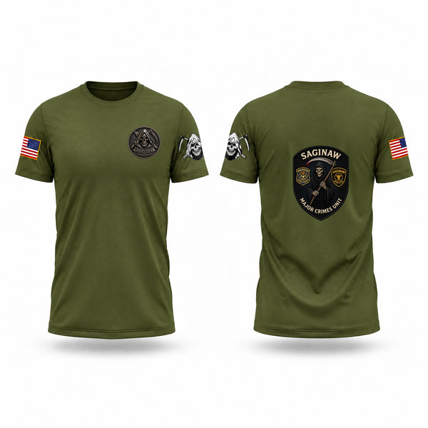 Old School Cotton Feel Shirt, Michigan State Police Saginaw Major Crimes Unit, Police, Teamtime, Team time, sublimation, custom sports apparel, team uniforms, spirit wear, spiritwear, sports uniforms, custom shirts, team store, custom team store, fundraiser sports, apparel fundraiser