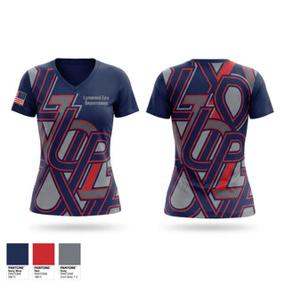 Womens Short Sleeve Vneck Shirt, Lynwood Fire Deparrment, Fire Department, Teamtime, Team time, sublimation, custom sports apparel, team uniforms, spirit wear, spiritwear, sports uniforms, custom shirts, team store, custom team store, fundraiser sports, apparel fundraiser