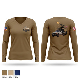 Womens Long Sleeve Vneck Shirt, 2-124th Infantry Regiment, Army, Teamtime, Team time, sublimation, custom sports apparel, team uniforms, spirit wear, spiritwear, sports uniforms, custom shirts, team store, custom team store, fundraiser sports, apparel fundraiser
