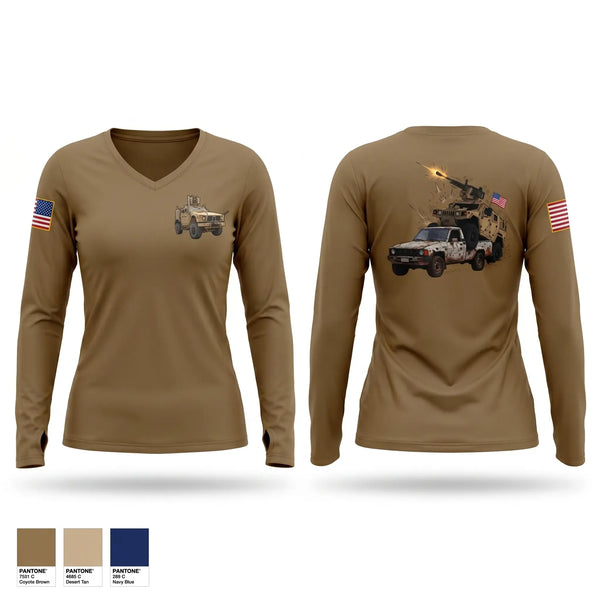 Womens Long Sleeve Vneck Shirt, 2-124th Infantry Regiment, Army, Teamtime, Team time, sublimation, custom sports apparel, team uniforms, spirit wear, spiritwear, sports uniforms, custom shirts, team store, custom team store, fundraiser sports, apparel fundraiser