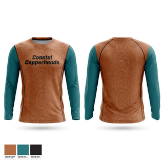 Long Sleeve Performance Shirt, Coastal Copperheads, Baseball, Teamtime, Team time, sublimation, custom sports apparel, team uniforms, spirit wear, spiritwear, sports uniforms, custom shirts, team store, custom team store, fundraiser sports, apparel fundraiser