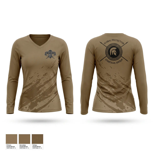 Womens Long Sleeve Vneck Shirt, Global Protection & Strategic Group, , Teamtime, Team time, sublimation, custom sports apparel, team uniforms, spirit wear, spiritwear, sports uniforms, custom shirts, team store, custom team store, fundraiser sports, apparel fundraiser