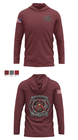 Long Sleeve Performance Shirt with hood, Melfa Vol. Fire & Rescue Co. Inc, Fire Department, Teamtime, Team time, sublimation, custom sports apparel, team uniforms, spirit wear, spiritwear, sports uniforms, custom shirts, team store, custom team store, fundraiser sports, apparel fundraiser