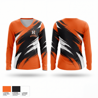 Womens Long Sleeve Vneck Shirt, Astros, Baseball, Teamtime, Team time, sublimation, custom sports apparel, team uniforms, spirit wear, spiritwear, sports uniforms, custom shirts, team store, custom team store, fundraiser sports, apparel fundraiser