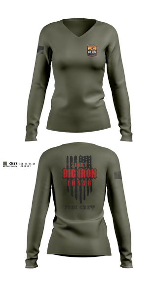 Womens Long Sleeve Vneck Shirt, Big Iron, Fire Department, Teamtime, Team time, sublimation, custom sports apparel, team uniforms, spirit wear, spiritwear, sports uniforms, custom shirts, team store, custom team store, fundraiser sports, apparel fundraiser