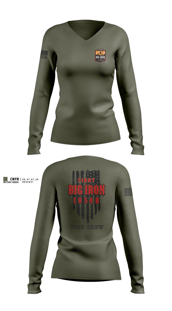 Womens Long Sleeve Vneck Shirt, Big Iron, Fire Department, Teamtime, Team time, sublimation, custom sports apparel, team uniforms, spirit wear, spiritwear, sports uniforms, custom shirts, team store, custom team store, fundraiser sports, apparel fundraiser