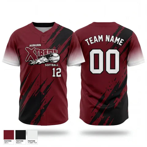 Two Button Softball Jersey, Auburn Xtreme, Softball, Teamtime, Team time, sublimation, custom sports apparel, team uniforms, spirit wear, spiritwear, sports uniforms, custom shirts, team store, custom team store, fundraiser sports, apparel fundraiser