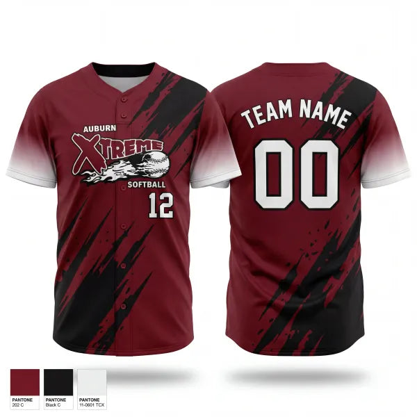 Two Button Softball Jersey, Auburn Xtreme, Softball, Teamtime, Team time, sublimation, custom sports apparel, team uniforms, spirit wear, spiritwear, sports uniforms, custom shirts, team store, custom team store, fundraiser sports, apparel fundraiser