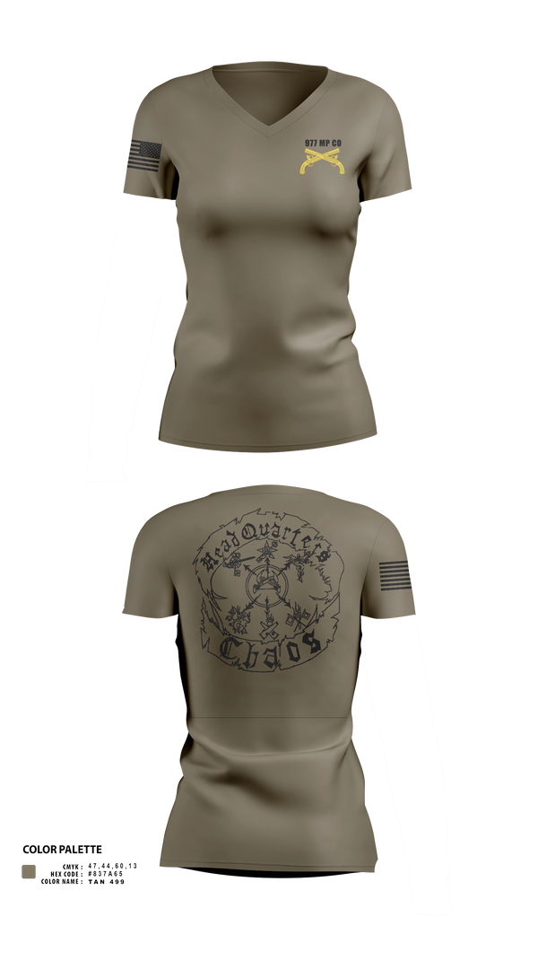 Womens Short Sleeve Vneck Shirt, 977 HQ, Army, Teamtime, Team time, sublimation, custom sports apparel, team uniforms, spirit wear, spiritwear, sports uniforms, custom shirts, team store, custom team store, fundraiser sports, apparel fundraiser