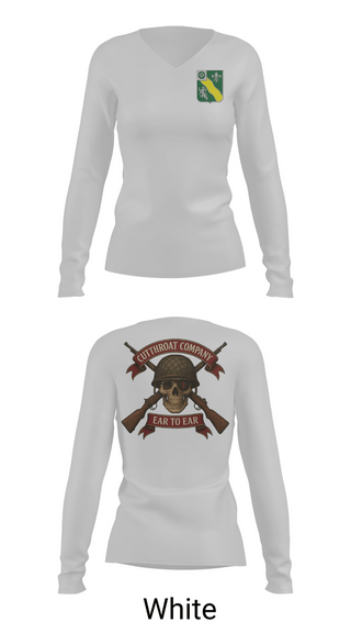 Womens Long Sleeve Vneck Shirt, Cutthroat Company 1-63 AR, Army, Teamtime, Team time, sublimation, custom sports apparel, team uniforms, spirit wear, spiritwear, sports uniforms, custom shirts, team store, custom team store, fundraiser sports, apparel fundraiser