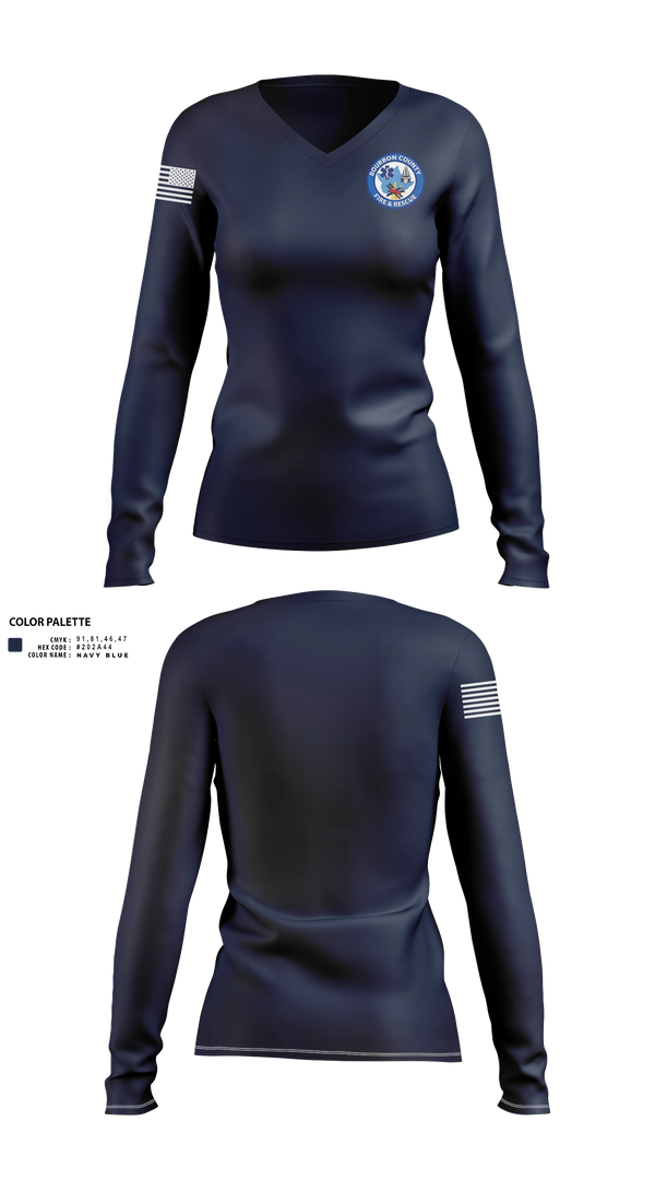 Womens Long Sleeve Vneck Shirt, Bourbon County Fire and Rescue, Fire Department, Teamtime, Team time, sublimation, custom sports apparel, team uniforms, spirit wear, spiritwear, sports uniforms, custom shirts, team store, custom team store, fundraiser sports, apparel fundraiser
