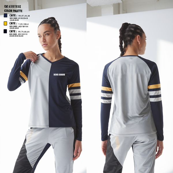 Womens Long Sleeve Vneck Shirt, DCHS guard, Spirit Store, Teamtime, Team time, sublimation, custom sports apparel, team uniforms, spirit wear, spiritwear, sports uniforms, custom shirts, team store, custom team store, fundraiser sports, apparel fundraiser
