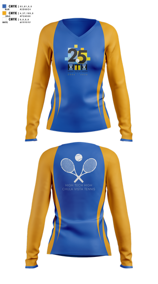 Womens Long Sleeve Vneck Shirt, High Tech High - Chula Vista Tennis, Tennis, Teamtime, Team time, sublimation, custom sports apparel, team uniforms, spirit wear, spiritwear, sports uniforms, custom shirts, team store, custom team store, fundraiser sports, apparel fundraiser
