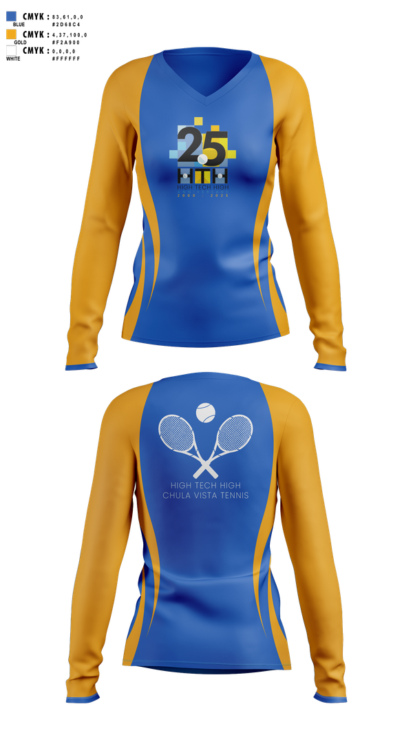 Womens Long Sleeve Vneck Shirt, High Tech High - Chula Vista Tennis, Tennis, Teamtime, Team time, sublimation, custom sports apparel, team uniforms, spirit wear, spiritwear, sports uniforms, custom shirts, team store, custom team store, fundraiser sports, apparel fundraiser