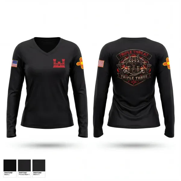 Womens Long Sleeve Vneck Shirt, 333rd Triple Threat 2, Army, Teamtime, Team time, sublimation, custom sports apparel, team uniforms, spirit wear, spiritwear, sports uniforms, custom shirts, team store, custom team store, fundraiser sports, apparel fundraiser