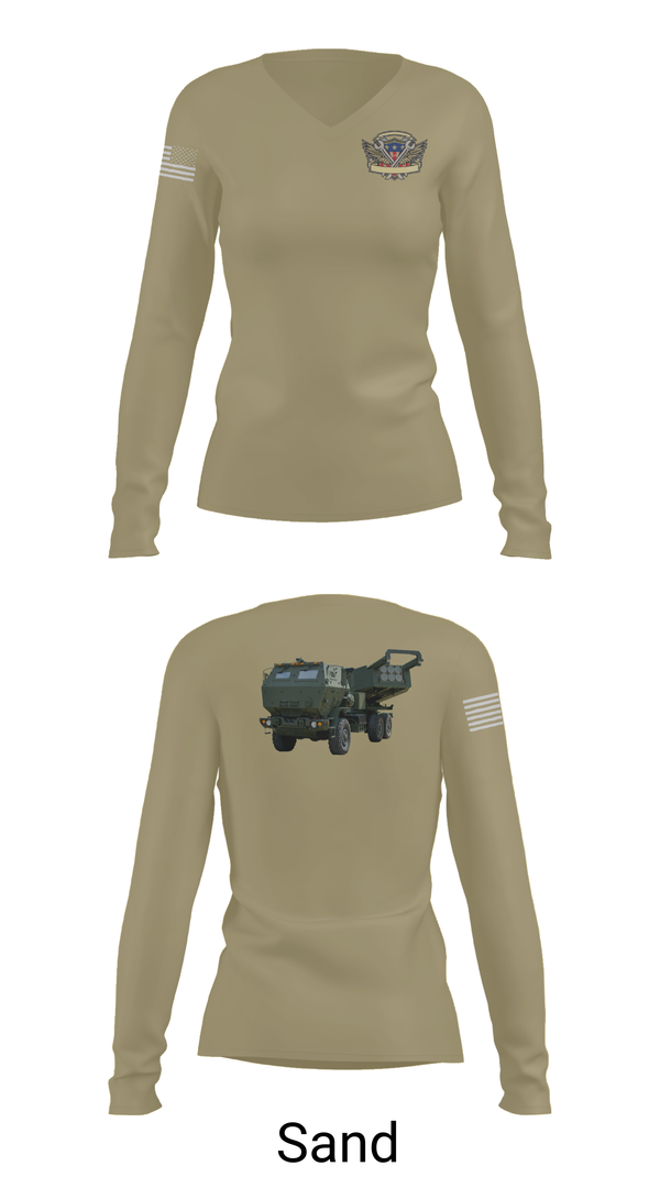 Womens Long Sleeve Vneck Shirt, 182nd Field Artillery, Army, Teamtime, Team time, sublimation, custom sports apparel, team uniforms, spirit wear, spiritwear, sports uniforms, custom shirts, team store, custom team store, fundraiser sports, apparel fundraiser