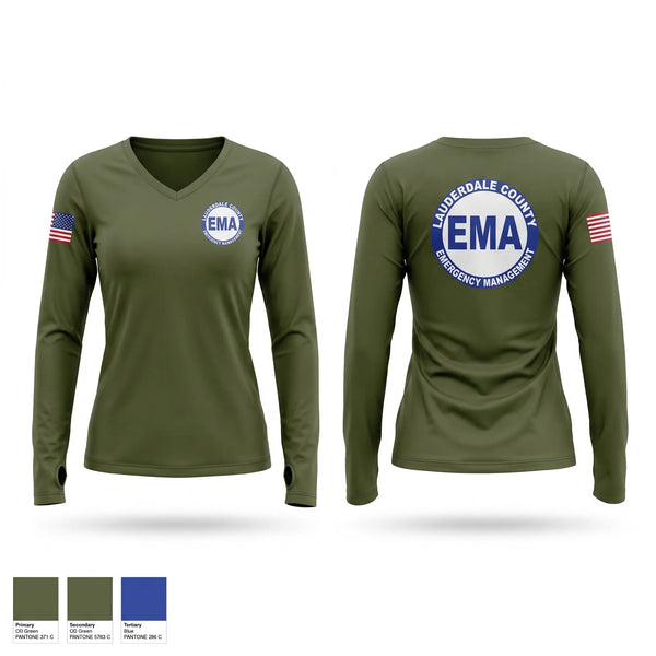Womens Long Sleeve Vneck Shirt, Lauderdale County Emergency Management Homeland Securtiy, Fire Department, Teamtime, Team time, sublimation, custom sports apparel, team uniforms, spirit wear, spiritwear, sports uniforms, custom shirts, team store, custom team store, fundraiser sports, apparel fundraiser
