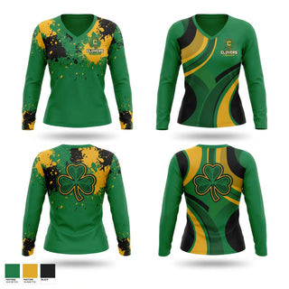 Womens Long Sleeve Vneck Shirt, Clovers Lacrosse Club, Men's Lacrosse, Teamtime, Team time, sublimation, custom sports apparel, team uniforms, spirit wear, spiritwear, sports uniforms, custom shirts, team store, custom team store, fundraiser sports, apparel fundraiser