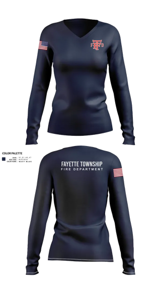 Womens Long Sleeve Vneck Shirt, Fayette Township Fire Department, Fire Department, Teamtime, Team time, sublimation, custom sports apparel, team uniforms, spirit wear, spiritwear, sports uniforms, custom shirts, team store, custom team store, fundraiser sports, apparel fundraiser