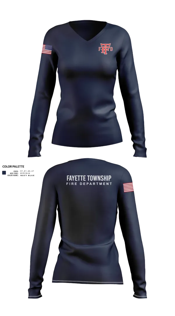 Womens Long Sleeve Vneck Shirt, Fayette Township Fire Department, Fire Department, Teamtime, Team time, sublimation, custom sports apparel, team uniforms, spirit wear, spiritwear, sports uniforms, custom shirts, team store, custom team store, fundraiser sports, apparel fundraiser