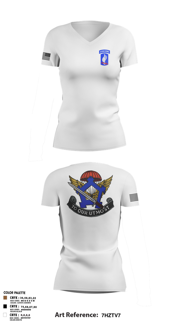 Womens Short Sleeve Vneck Shirt, HHC, Brigade Support Battalion 173D IBCT(A), , Teamtime, Team time, sublimation, custom sports apparel, team uniforms, spirit wear, spiritwear, sports uniforms, custom shirts, team store, custom team store, fundraiser sports, apparel fundraiser