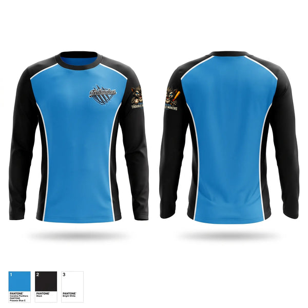 Long Sleeve Performance Shirt, Troublemakers, Baseball, Teamtime, Team time, sublimation, custom sports apparel, team uniforms, spirit wear, spiritwear, sports uniforms, custom shirts, team store, custom team store, fundraiser sports, apparel fundraiser
