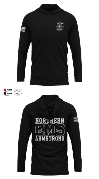 Long Sleeve hooded sunshirt, Northern Armstrong EMS, EMS/EMT, Teamtime, Team time, sublimation, custom sports apparel, team uniforms, spirit wear, spiritwear, sports uniforms, custom shirts, team store, custom team store, fundraiser sports, apparel fundraiser