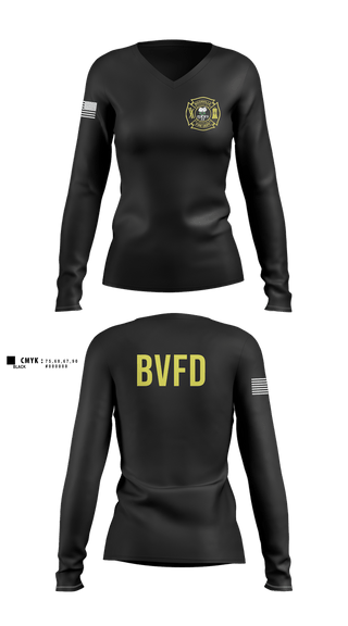 Womens Long Sleeve Vneck Shirt, Boonville Fire Department, Fire Department, Teamtime, Team time, sublimation, custom sports apparel, team uniforms, spirit wear, spiritwear, sports uniforms, custom shirts, team store, custom team store, fundraiser sports, apparel fundraiser