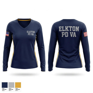 Womens Long Sleeve Vneck Shirt, Elkton PD VA, Police, Teamtime, Team time, sublimation, custom sports apparel, team uniforms, spirit wear, spiritwear, sports uniforms, custom shirts, team store, custom team store, fundraiser sports, apparel fundraiser