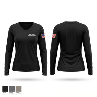 Womens Long Sleeve Vneck Shirt, Gray County Sheriff’s Office, Police, Teamtime, Team time, sublimation, custom sports apparel, team uniforms, spirit wear, spiritwear, sports uniforms, custom shirts, team store, custom team store, fundraiser sports, apparel fundraiser