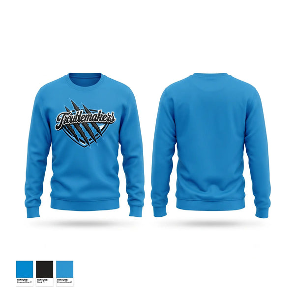 Crew Neck Sweatshirt, Troublemakers, Baseball, Teamtime, Team time, sublimation, custom sports apparel, team uniforms, spirit wear, spiritwear, sports uniforms, custom shirts, team store, custom team store, fundraiser sports, apparel fundraiser