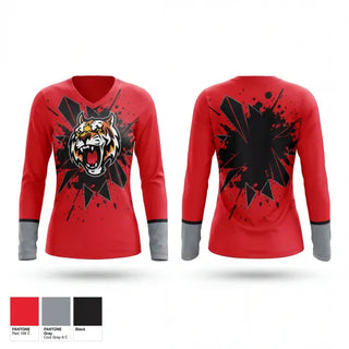 Womens Long Sleeve Vneck Shirt, South Hardin Tigers, Softball, Teamtime, Team time, sublimation, custom sports apparel, team uniforms, spirit wear, spiritwear, sports uniforms, custom shirts, team store, custom team store, fundraiser sports, apparel fundraiser