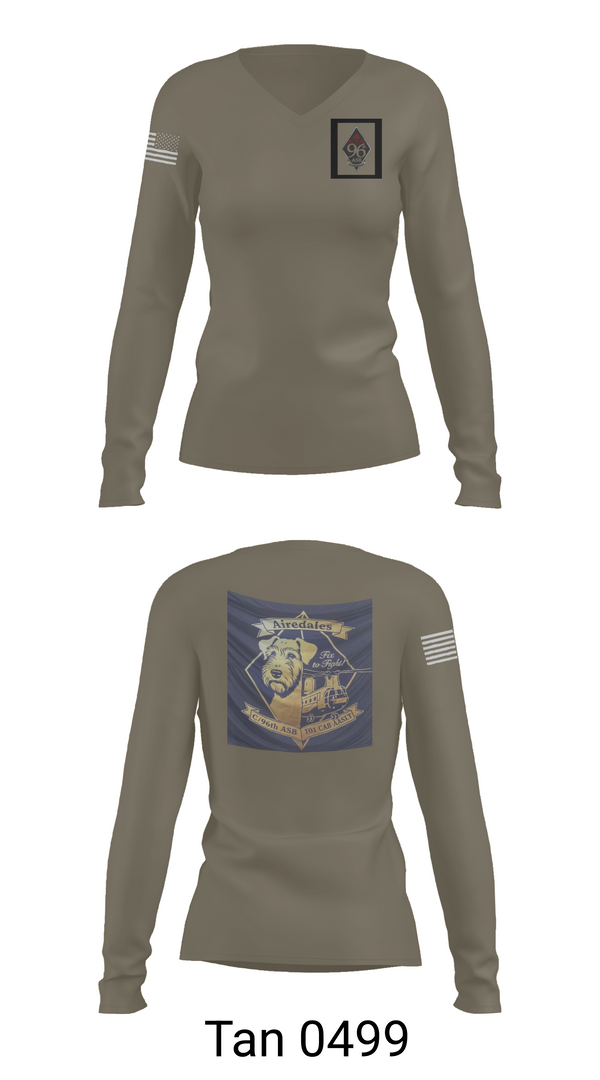 Womens Long Sleeve Vneck Shirt, Airedales, Army, Teamtime, Team time, sublimation, custom sports apparel, team uniforms, spirit wear, spiritwear, sports uniforms, custom shirts, team store, custom team store, fundraiser sports, apparel fundraiser