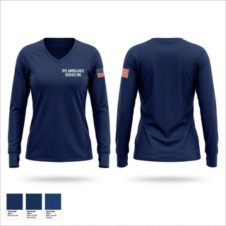 Womens Long Sleeve Vneck Shirt, B.Y.E. AMBULANCE SERVICE INC., EMS/EMT, Teamtime, Team time, sublimation, custom sports apparel, team uniforms, spirit wear, spiritwear, sports uniforms, custom shirts, team store, custom team store, fundraiser sports, apparel fundraiser