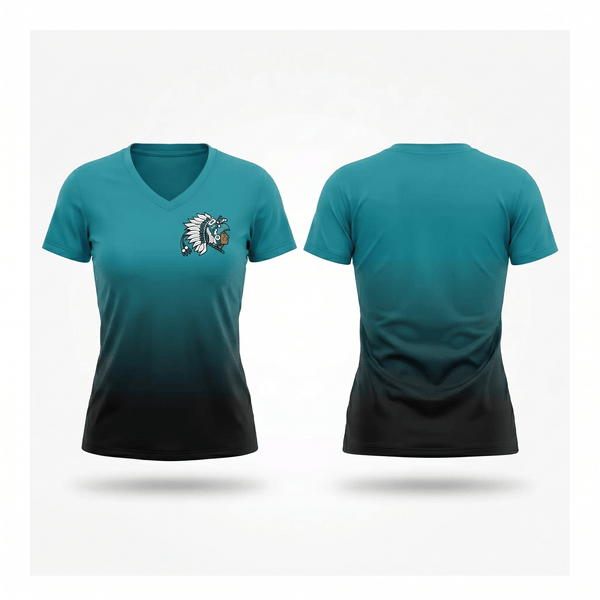 Womens Short Sleeve Vneck Shirt, Mendota Aztecs, Track & Field, Teamtime, Team time, sublimation, custom sports apparel, team uniforms, spirit wear, spiritwear, sports uniforms, custom shirts, team store, custom team store, fundraiser sports, apparel fundraiser