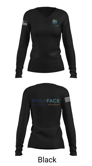 Womens Long Sleeve Vneck Shirt, PolyFace Volleyball Academy, Women's Volleyball, Teamtime, Team time, sublimation, custom sports apparel, team uniforms, spirit wear, spiritwear, sports uniforms, custom shirts, team store, custom team store, fundraiser sports, apparel fundraiser
