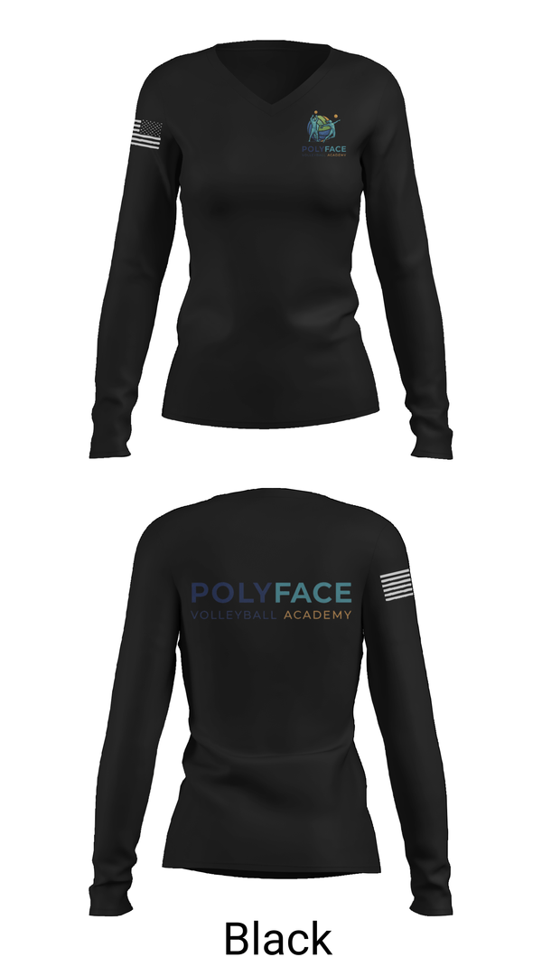 Womens Long Sleeve Vneck Shirt, PolyFace Volleyball Academy, Women's Volleyball, Teamtime, Team time, sublimation, custom sports apparel, team uniforms, spirit wear, spiritwear, sports uniforms, custom shirts, team store, custom team store, fundraiser sports, apparel fundraiser