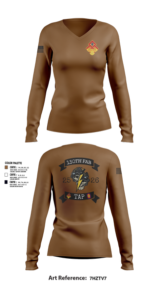 Womens Long Sleeve Vneck Shirt, 130th FAB Target Acquisition Platoon, , Teamtime, Team time, sublimation, custom sports apparel, team uniforms, spirit wear, spiritwear, sports uniforms, custom shirts, team store, custom team store, fundraiser sports, apparel fundraiser