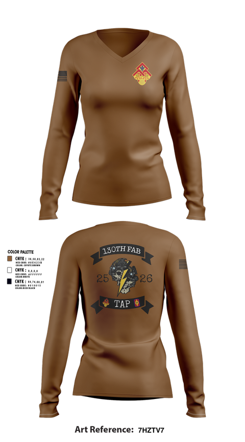 Womens Long Sleeve Vneck Shirt, 130th FAB Target Acquisition Platoon, , Teamtime, Team time, sublimation, custom sports apparel, team uniforms, spirit wear, spiritwear, sports uniforms, custom shirts, team store, custom team store, fundraiser sports, apparel fundraiser