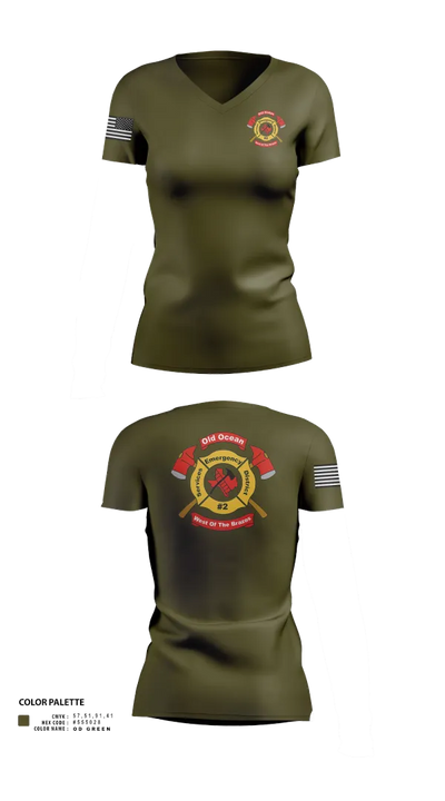 Old Ocean Fire Department 97753494 Women's Short Sleeve V-neck Shirt - 23