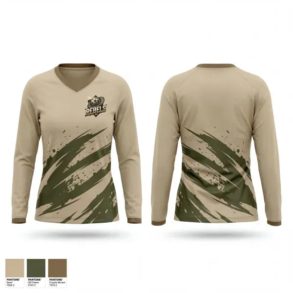Womens Long Sleeve Vneck Shirt, Rebels FC, Men's Soccer, Teamtime, Team time, sublimation, custom sports apparel, team uniforms, spirit wear, spiritwear, sports uniforms, custom shirts, team store, custom team store, fundraiser sports, apparel fundraiser