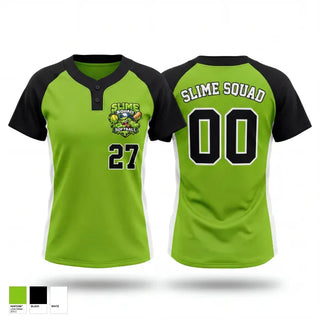Two Button Softball Jersey, Slime Squad, Softball, Teamtime, Team time, sublimation, custom sports apparel, team uniforms, spirit wear, spiritwear, sports uniforms, custom shirts, team store, custom team store, fundraiser sports, apparel fundraiser