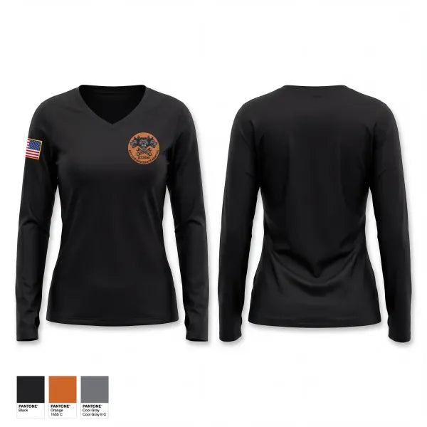 Womens Long Sleeve Vneck Shirt, 3-238th Hellhounds, National Guard, Teamtime, Team time, sublimation, custom sports apparel, team uniforms, spirit wear, spiritwear, sports uniforms, custom shirts, team store, custom team store, fundraiser sports, apparel fundraiser