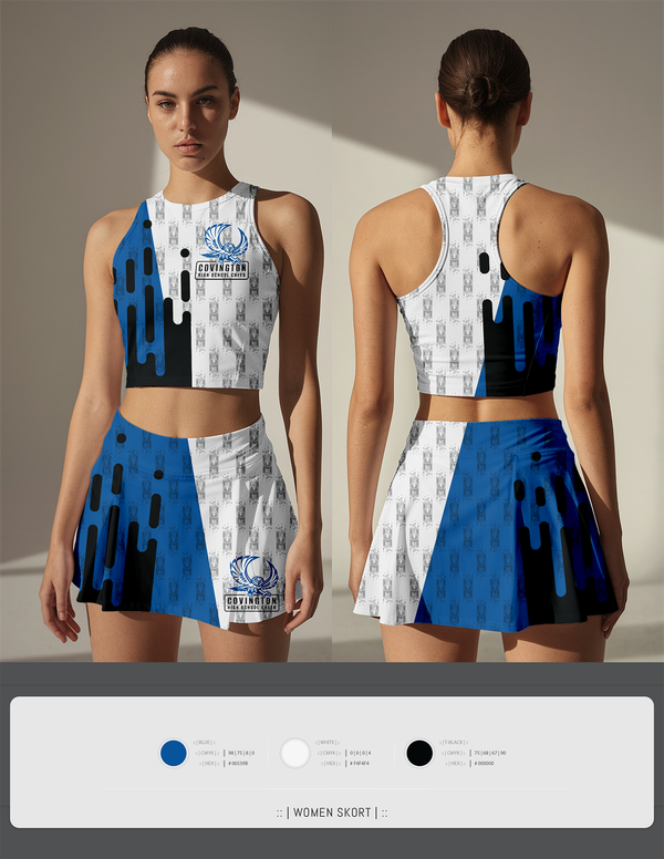 Skort, Covington High School Cheer, Cheer, Teamtime, Team time, sublimation, custom sports apparel, team uniforms, spirit wear, spiritwear, sports uniforms, custom shirts, team store, custom team store, fundraiser sports, apparel fundraiser