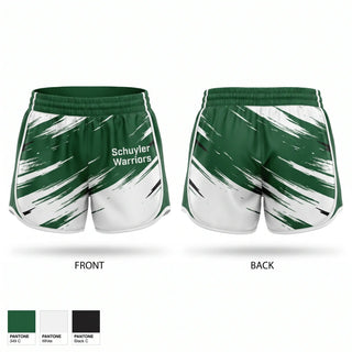Womens Shorts, Schuyler Warriors, Track & Field, Teamtime, Team time, sublimation, custom sports apparel, team uniforms, spirit wear, spiritwear, sports uniforms, custom shirts, team store, custom team store, fundraiser sports, apparel fundraiser