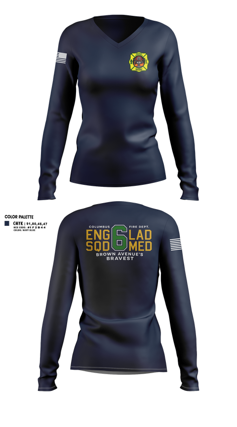 Womens Long Sleeve Vneck Shirt, Station 6, Fire Department, Teamtime, Team time, sublimation, custom sports apparel, team uniforms, spirit wear, spiritwear, sports uniforms, custom shirts, team store, custom team store, fundraiser sports, apparel fundraiser