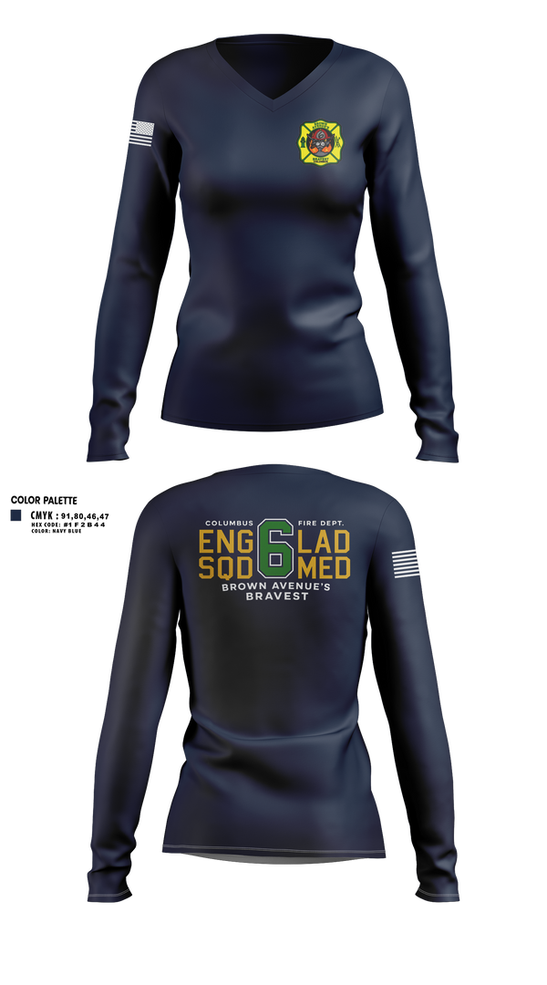 Womens Long Sleeve Vneck Shirt, Station 6, Fire Department, Teamtime, Team time, sublimation, custom sports apparel, team uniforms, spirit wear, spiritwear, sports uniforms, custom shirts, team store, custom team store, fundraiser sports, apparel fundraiser