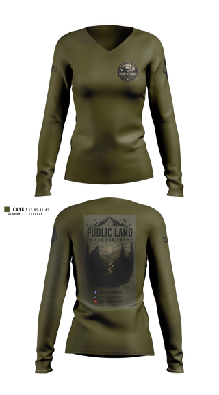 Womens Long Sleeve Vneck Shirt, Public Land Bow Hunters, , Teamtime, Team time, sublimation, custom sports apparel, team uniforms, spirit wear, spiritwear, sports uniforms, custom shirts, team store, custom team store, fundraiser sports, apparel fundraiser